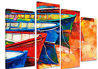 Модульная картина на холсте из четырех частей KIL Art Море Пёстрые лодки 89x56 см (M4_M_499) z15-2024