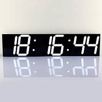 Великі настінні LED-годинник CHKOSDA білі цифри годинник-хвилини-секунди чорний корпус 69х16 см