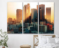 Модульная картина на холсте из трех частей KIL Art Восход солнца в Лос-Анджелесе 128x81 см (M3_L_527)