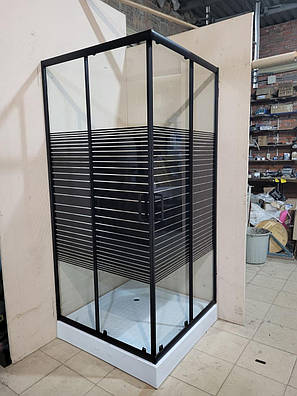 Душова кабіна 80х80 см квадратна без піддона, скло з принтом 5 мм, профіль чорний ТМ Ko&Po, фото 2