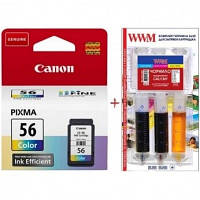 Картридж Canon Pixma E404/E464 CL-56 + Заправочный набор Color (Set56-inkC)