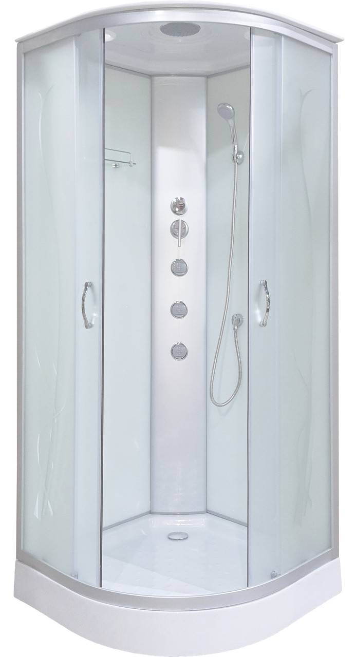 Душовий гідробокс 90*90*210 см переднє скло decor, заднє скло white, низький піддон