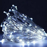 Гірлянда 10 м світлодіодна нитка Роса 100 LED, Гірлянди на батарейках крапля роси, холодний білий