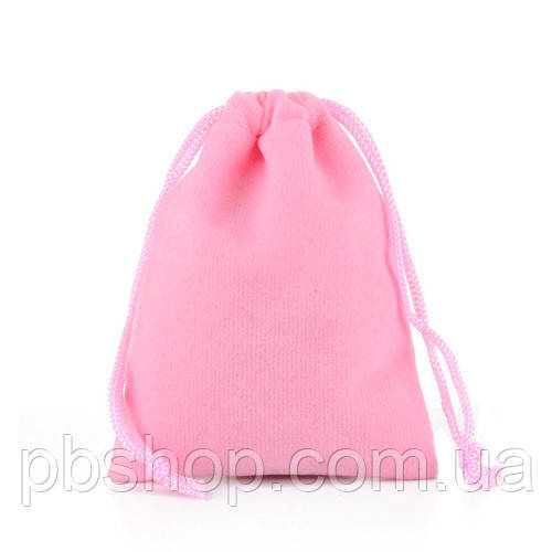 Мішечок подарунковий з оксамиту 8x10см 50шт на затяжках, рожевий, фото 1