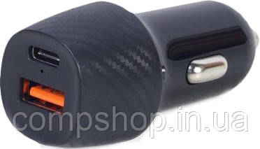 Автомобільний зарядний пристрій Gembird (TA-U2QC3-CAR-02) USB+Type-C, 36 Вт, QC3.0+PD, чорний (код 131852), фото 1