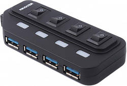 Адаптер Пристрій USB Hub Maxxter HU2A-4P-AC-02, Type-A на 4 порти, 1 м кабель Type-B, 5V1A зарядка в комплекті