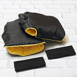 Муфта рукавички роздільні, на коляску / санки, універсальна, для рук, жовтий плюш (колір - чорний)