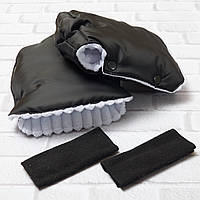 Муфта рукавички роздільні, на коляску / санки, універсальна, для рук, білий плюш (колір - чорний)