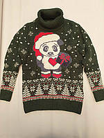 Шерерстяний светр новорічний на дівчинку 6,7, 8,9, 10 років смарагд