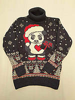 Новорічний вовняний светр на дівчинку 6,7,8,9,10 років синій