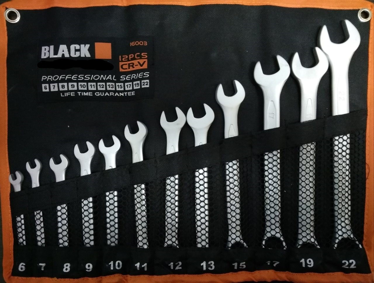 Набір ключів ріжково-накидних Black (Польща) 12 предметів хром-ванадієвої сталі 16003 - E, фото 1