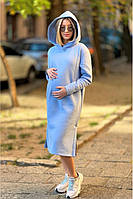 Трикотажное платье оверсайз для беременных на флисе теплое 2235 1426 размер S Dianora Голубой