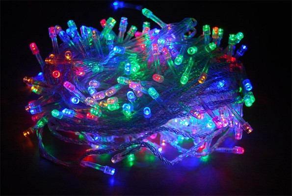 Світлодіодна гірлянда на 100 Led прозорий провід електрична з контролером мультиколір 6.5 м