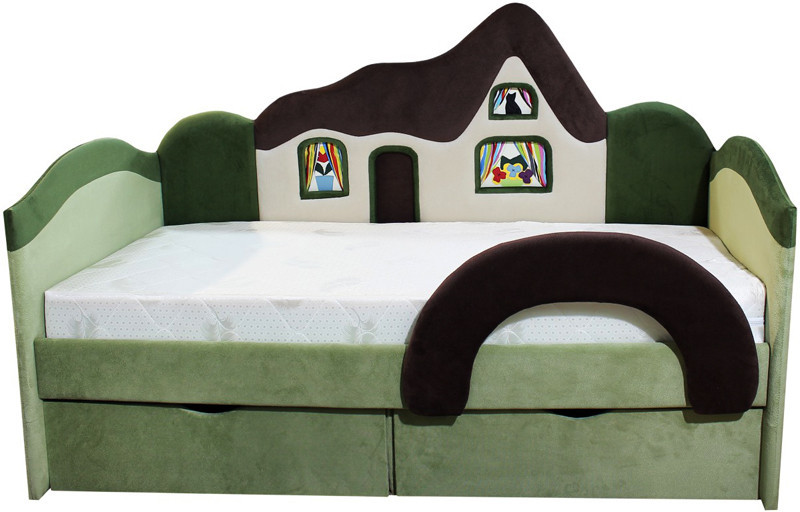 Дитяче ліжко з бортиком Ribeka Будиночок + матрац Зелений (09K078)