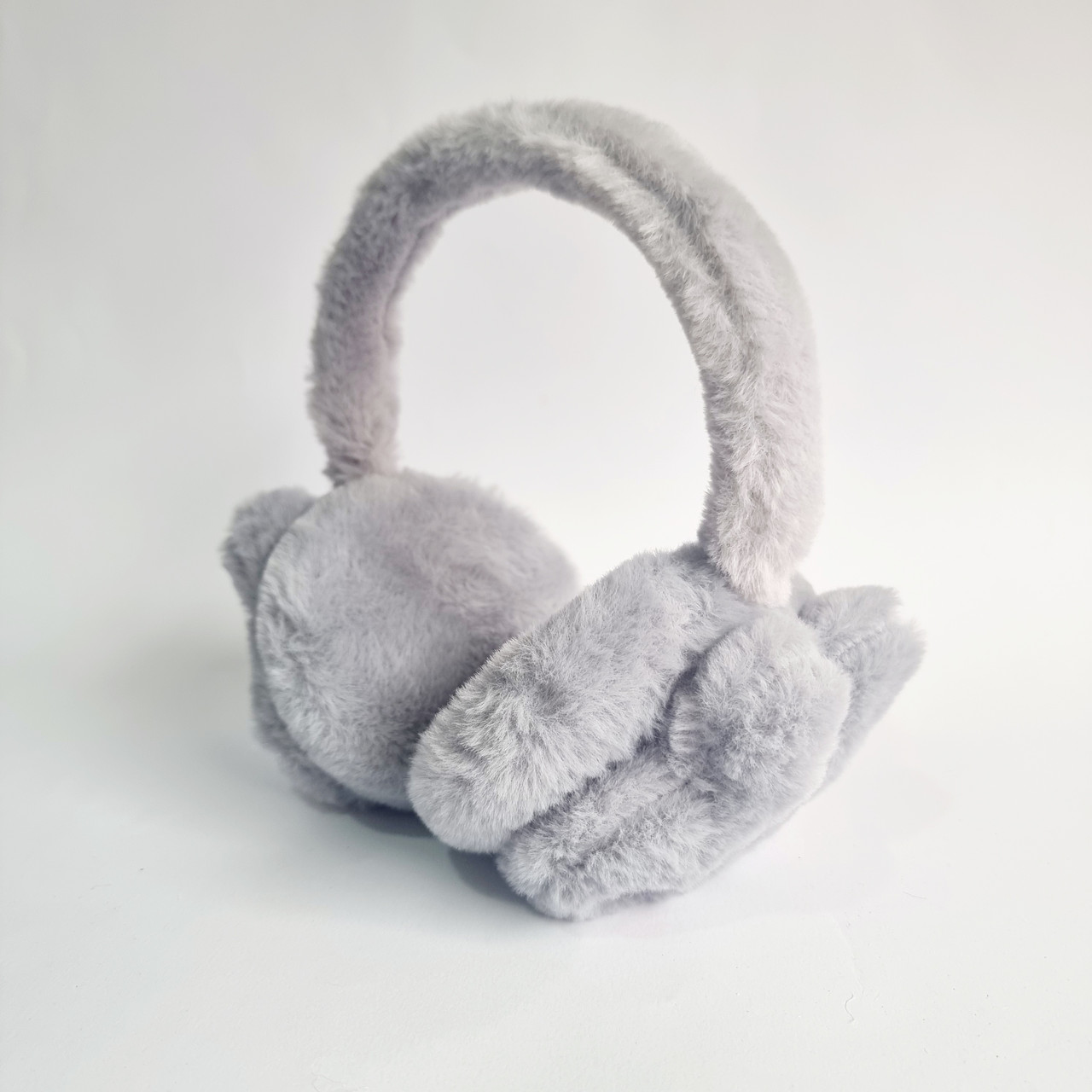 Хутряні дитячі навушники Зайчики сірі, об'єм 52-56 см