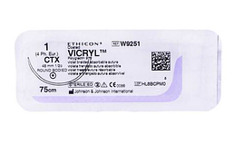 Хірургічна нитка Ethicon Вікрил (Vicryl) 1, довжина 75 см, кільк. голка 48 мм, W9251