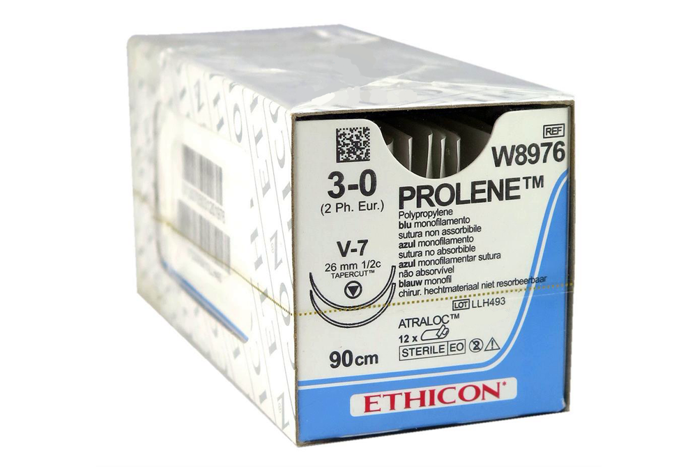 Хірургічна нитка Ethicon Пролен (Prolene) 2/0, довжина 90 см, 2 кільк. голки 26 мм, W8976