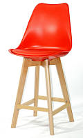 Стул полубарный Milan Bar 65 красный, сиденье с подушкой из кожзама, буковые ножки, скандинавский стиль