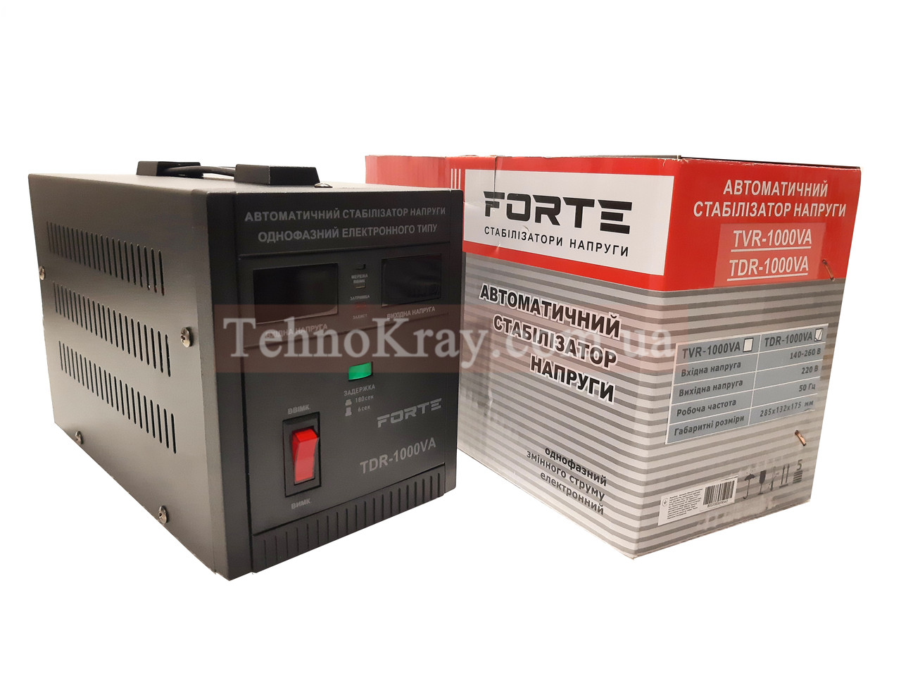 Стабілізатор напруги Forte TDR-1000VA | Релейний | Цифровий вольтметр | Вхід. 130-260 В | Вих. 220 В
