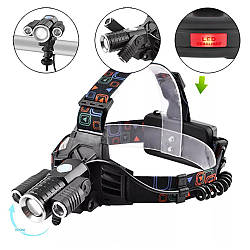 Налобний ліхтар акумуляторний W602-T6+2XPE з велокріпленням / Потужний ліхтарик з фокусуванням / Велофара