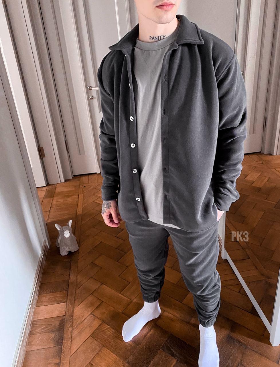 Чоловічий зимовий костюм флісовий сорочка та штани сірий  ⁇  Комплект із сорочкою на флісі на зиму, фото 1