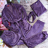 Жіночий домашній комплект 5 в 1 Фіолетовий S-XL Велюровий комплект одягу для дому, фото 2