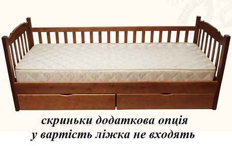 Дитяче ліжко Юніор з одним бортом масив дерева сосна колір Горіх темний 90*200 см (Мікс-Меблі ТМ), фото 2