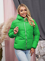 Куртка женская короткая дутая с капюшоном осенне-зимняя - 009 зелёный цвет