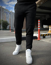 Зима теплі базові чоловічі спортивні штани з начосом чорного кольору / чоловічі чорні штани на флісі