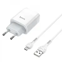 Сетевое зарядное устройство для телефона Hoco C72A Glorious + Type-A to MicroUSB Cable White