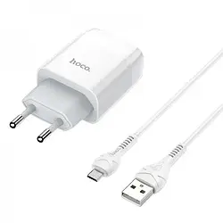 Мережевий зарядний пристрій для телефона Hoco C72A Glorious + Type-A to MicroUSB Cable White