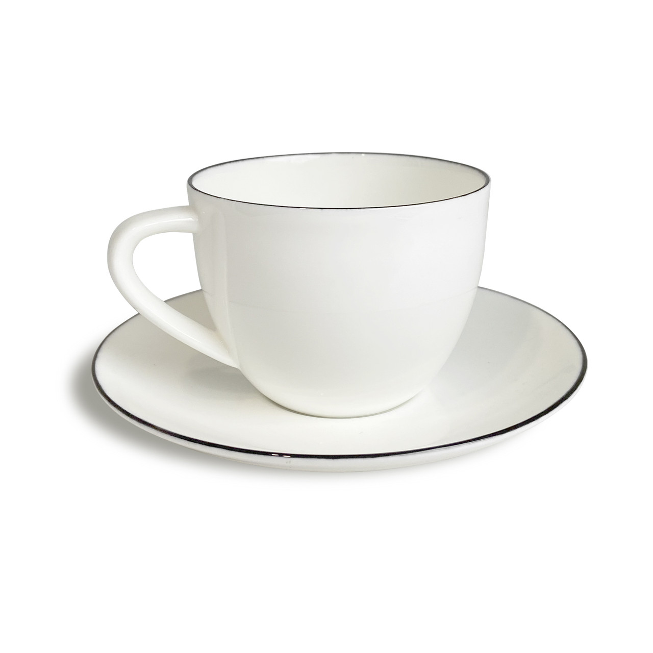 Чашка з блюдцем для капучино з кістяної порцеляни Asa Selection A Table Ligne Noire 250 мл 1929113
