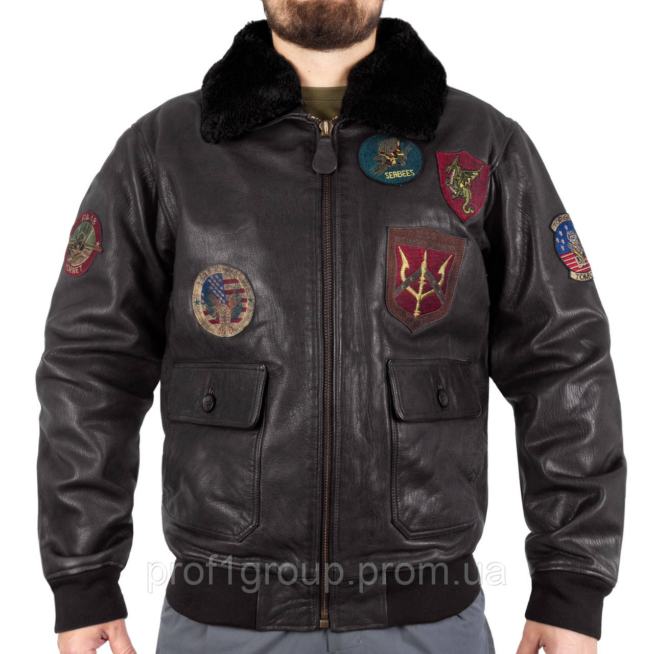 Куртка льотна шкіряна Sturm Mil-Tec Flight Jacket Top Gun Leather with Fur Collar Black L