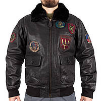 Куртка льотна шкіряна Sturm Mil-Tec Flight Jacket Top Gun Leather with Fur Collar Black L