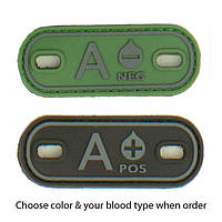 Шеврон гумовий на липучці P1G-Tac група крові Blood Type (2 шт. в компл.) Olive Drab AB (IV) Rh-
