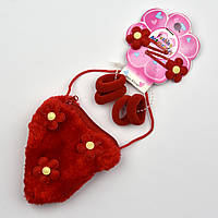 Набор подарочный детский красного цвета сумочка кошелёчек с цветочками + две заколки хлопушки и резинки