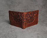 Шкіряний жіночий гаманець з тисненим орнаментом ручної роботи коричневий, фото 3