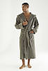 Турецький Махровий Халат Чоловічий Nusa Solid з капюшоном хакі, фото 5