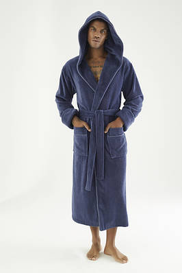 Турецький Махровий Халат Чоловічий Nusa Синій - 7230