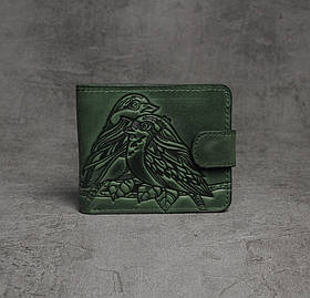 Стильний шкіряний гаманець ручної роботи з авторським тисненням "Пташки"