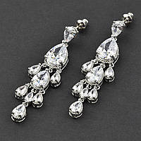 Сережки гвоздики металеві сріблясті з камінчиками Зварювання крапельки довжина 5 см ширина 10 мм