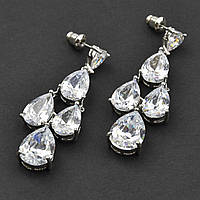 Сережки гвоздики металеві сріблясті з кристалами Сваровскі крапельки довжина 5 см ширина 17 мм
