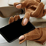 Рукавички жіночі сенсорні під замшу. Рукавички для телефона демісезонні (рожеві), фото 5