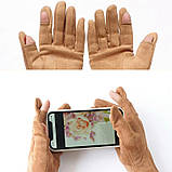 Рукавички жіночі сенсорні під замшу. Рукавички для телефона демісезонні (рожеві), фото 9