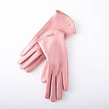 Рукавички жіночі сенсорні під замшу. Рукавички для телефона демісезонні (рожеві), фото 4