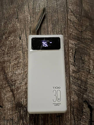 Зовнішній акумулятор Power Bank Way TX30 30000mAh Вбудований ліхтар, портативне зарядне пристрої, повербанк, фото 1