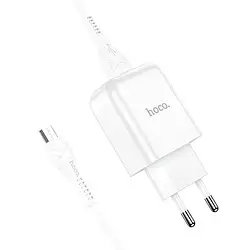 Мережевий зарядний пристрій для телефона Hoco N2 Vigour + Type-A to microUSB Cable White (1USB/2.1A)