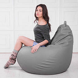 Крісло мішок сіре кожзам, кресло мешок серое экокожа, крісло груша сіре шкірзамінник, мешок кресло груша серое, пуфик мешок серый