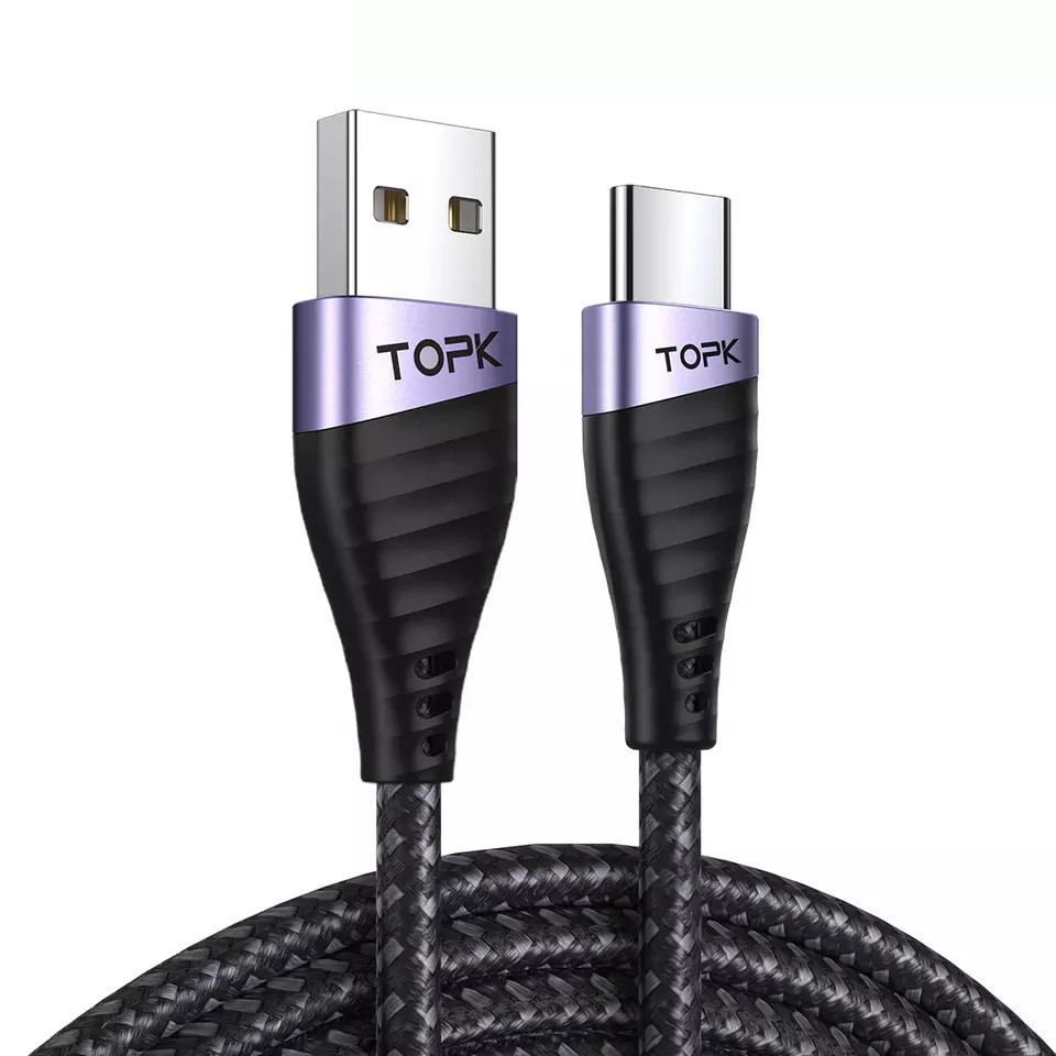 Кабель синхронізації Topk USB Type-C 1m 3A нейлоновий чорний (TK15C-VER2-BL)