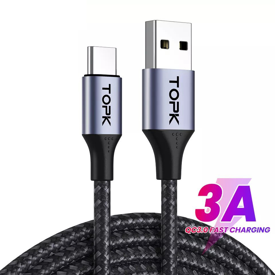 Кабель синхронізації Topk USB Type-C 1m 3A нейлоновий сірий (TK10C-VER2-GR)